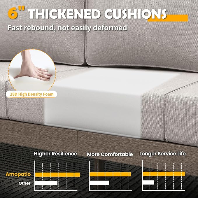 Amopatio Aluminum Patio Furniture Set, 8 Pieces Modern Metal Outdoor Furniture, Faux Wood Grain Finish Frame Patio Sofa Sets with 6" Cushion for Backyard, Beige (Included Waterproof Covers)