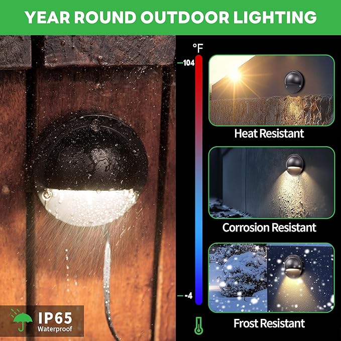 LED Landscape Step Lights - 2700K/3000K/3500K/4000K/5000K Selectable, Low Voltage Deck Lights, Outdoor IP65 Waterproof Black Aluminum Lighting for Yard Stair Railing 10 Pack