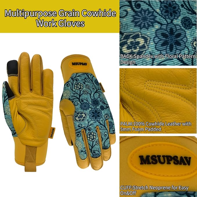 Cute Pattern Gardening Gloves,Thornproof Garden Glove,Gardener Gift | Gardening Gifts for Women,Touchscreen,Tender Thornproof,Cute Pattern,Protection Palm,Machine Washable,Adjustable Cuff