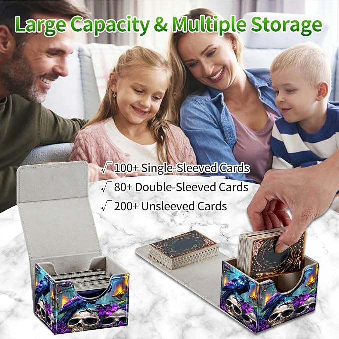 Card Deck Box for MTG, Cards Storage Box Fits 120+ Sleeved, Leather Small Size Strong Magnetic Closing Card Case for Board Games Magic TCG CCG Baseball Collection, Purple Flower Eagle