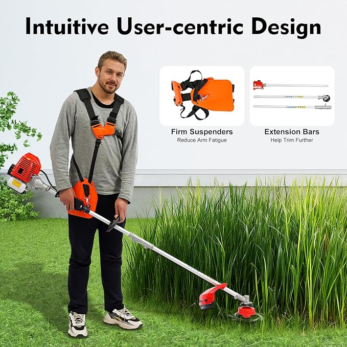 Brush Cutter, 1400W 2-Stroke 51.7CC Powerful Gas Weed Eater, 6500RPM High Speed Gas Weed Wacker, Hedge Trimmer with 9.84-Inch Cutting Width, 4-in-1 Function Pole Saw for Lawn Gardens Mowing