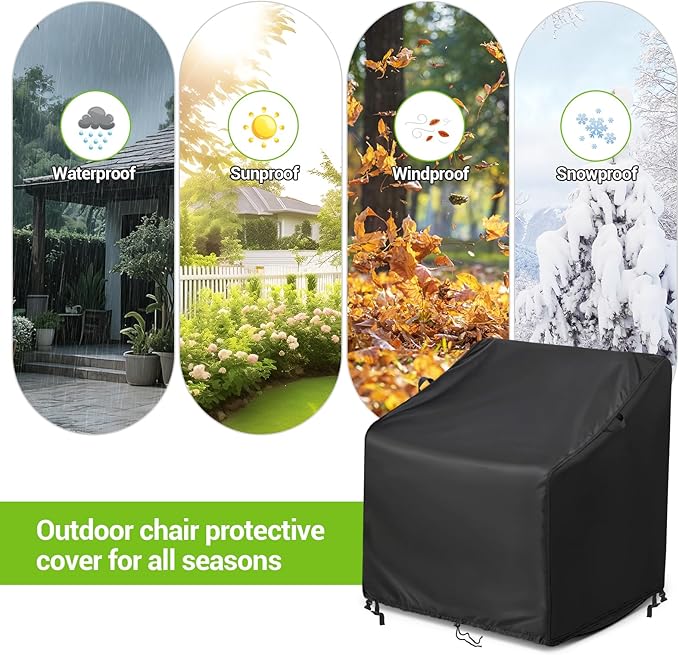 Kasla Patio Chair Cover, Waterproof Heavy Duty Cover for Outdoor Rocking Chair & Rattan Wicker Chair & Swivel Chair & Lounge Deep Seat (Black, 29"L×30"W×36"H)