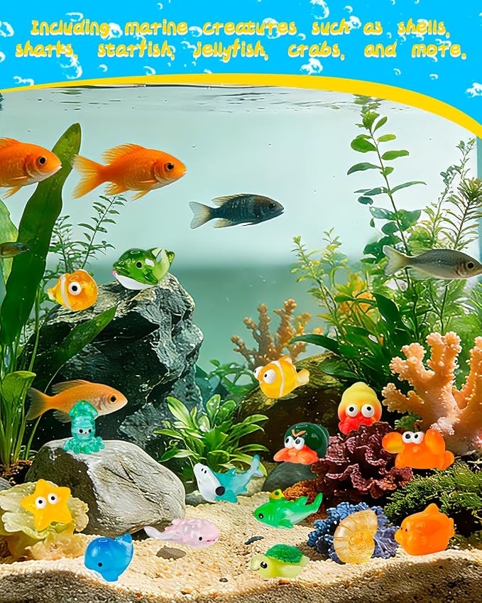 Piemow 77 Pcs Mini Ocean Animals Resin Figures, Sea Micro Landscape Decor | Tiny Resin Animal Decorations, Miniature Marine Creature Accessories Gifts for Fish Tank Aquarium Fairy Garden