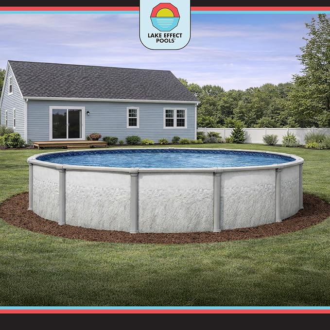 Lake Effect Pools 'Antigua' 12 ft Round Above Ground Swimming Pool | 52 Inch Steel Sided Walls | Kit Includes: 25 Gauge Overlap Liner & Widemouth Skimmer