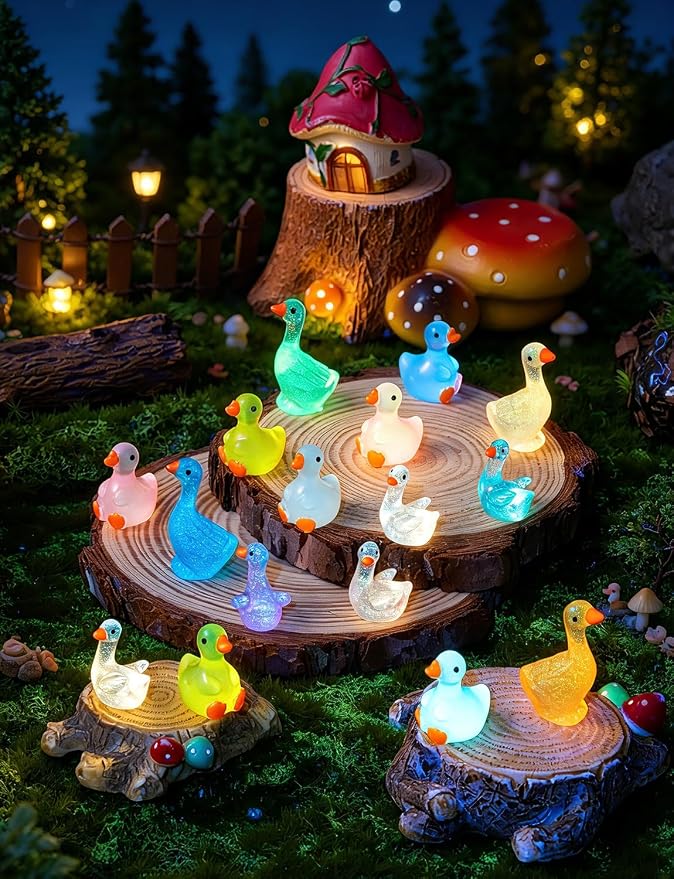 60Pcs Luminous Mini Resin Goose Figurines, 3 Styles | GlGow in The Dark Tiny Goose Ornament for Garden, Landscape, Aquarium, Dollhouse, Birthday Party, Room Crafts Decor