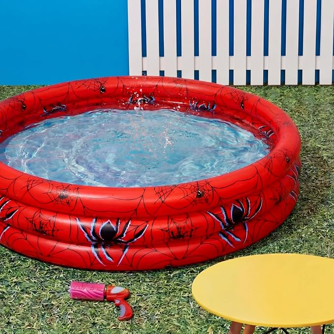 Arrowbash Spider Inflatable Pool 49" x 10" Spiderweb Red Garden Round Blow up Swimming Pool for Summer Indoor&Outdoor Water Game Play Center