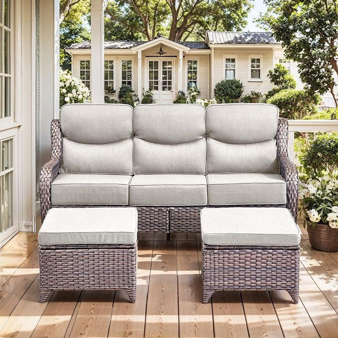 HUMMUH Wicker Patio Furniture Set 6 Inch Thick Cushion Outdoor Swivel Rocker Patio Chairs with Deep Seat Sofa 6PCS Outdoor Furniture Set for Porch Garden Deck