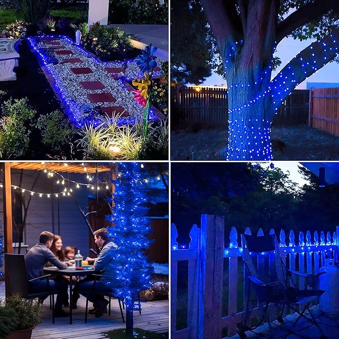 Joomer Solar Fairy Lights, 2-Pack Total 80FT 240LED String Lights, Blue | Silver Wire, Solar String Light Waterproof 8 Lighting Modes for Patio Fence Party Garden Yard Home Outdoor Decoration