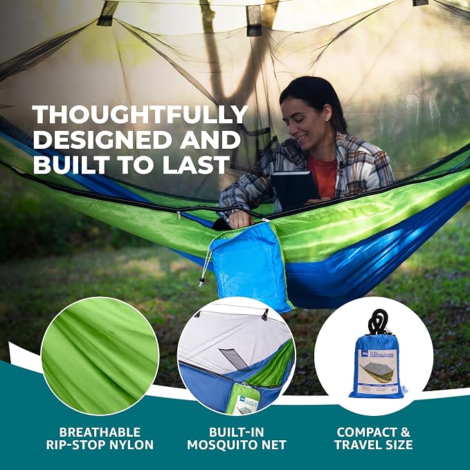 Bliss Hammocks BH-406XLS-N-MM Hammock in a Bag w/ Mosquito Net & Adjustable Tree Straps, 54-in. Wide, Weather & UV Resistant, 350 Lb. Capacity (Mermaid)