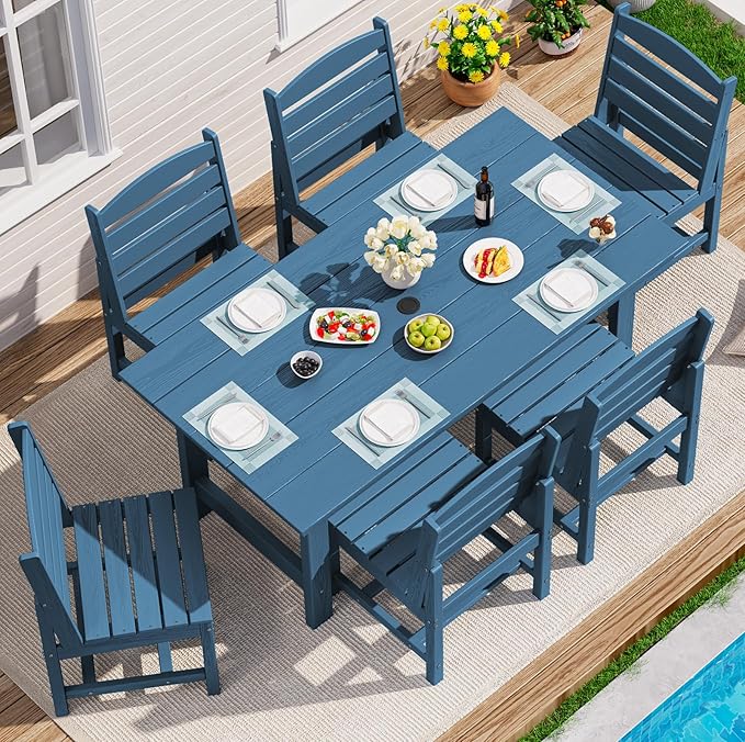 SERWALL Armless Outdoor Dining Chair Set of 2, All Weather Resistant, Blue | Armless Dining Chairs built to last with 330 lb capacity. Compact 24.6"Dx19.3"Wx33.6"H. Weatherproof & easy to clean.
