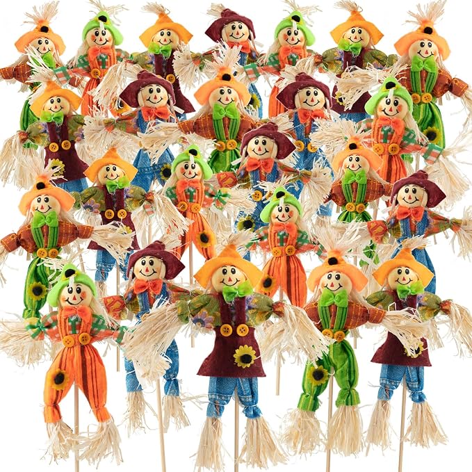 24 PCS Halloween Scarecrow Decorations, Scarecrows Fall Decor | Outdoor, Fall Harvest, Standing Scarecrow, for Garden, Home, School, Yard, Porch, Thanksgiving Decor ﻿