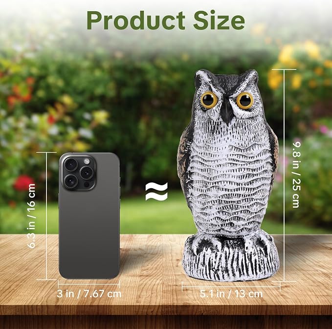 OFFO Fake Owl, Owl Statue for Garden and Yard Decoration, Weatherproof Plastic Outdoor Owl Decor for Porch Pool Patio Yard, 10-Inch Height, Round Ear Owl