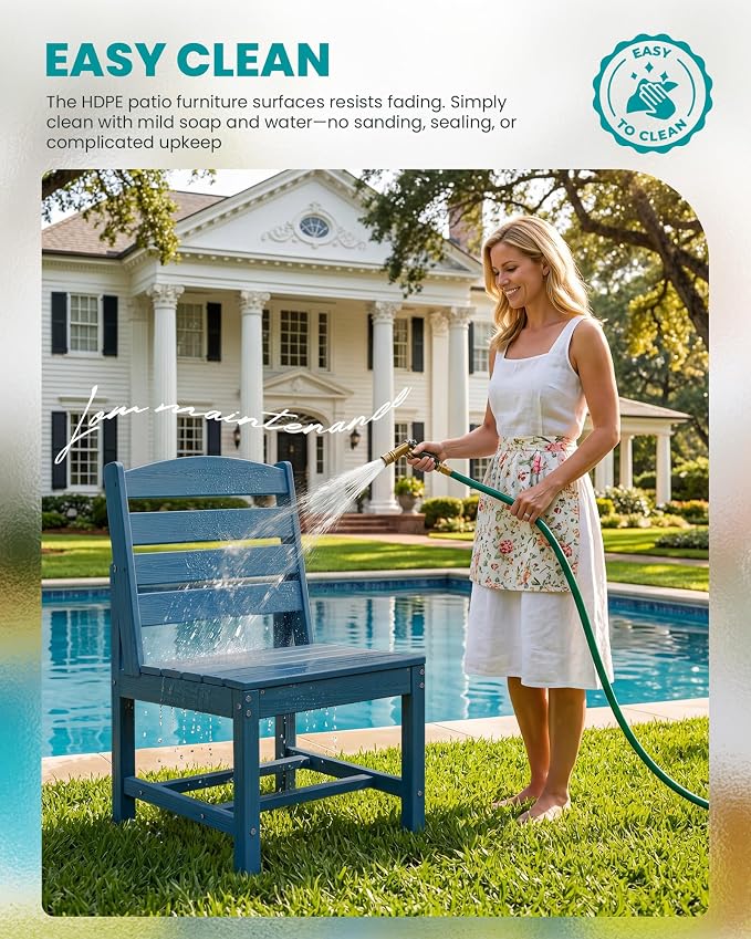 SERWALL Armless Outdoor Dining Chair Set of 2, All Weather Resistant, Blue | Armless Dining Chairs built to last with 330 lb capacity. Compact 24.6"Dx19.3"Wx33.6"H. Weatherproof & easy to clean.