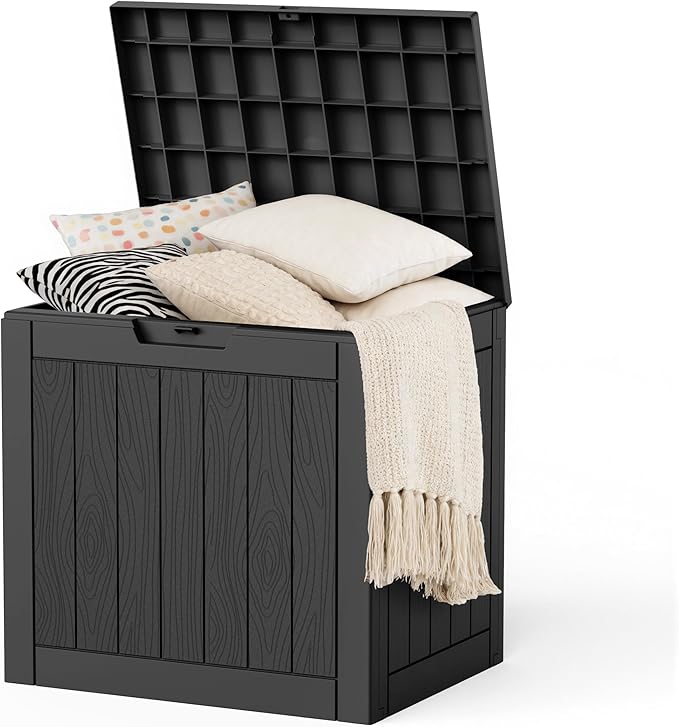 Deck Box Large Outdoor Storage for Patio Furniture,Outdoor Cushions,Garden Tools and Pool Supplies,Waterproof,Resin,Lockable (Black, 37 Gallon)