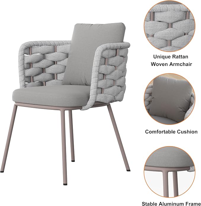 9-Piece Outdoor Dining Set with 84'' Oval Sintered Stone Top, Rope Woven Armchairs, Aluminum Frame, Cushions for Patio and Garden Dining