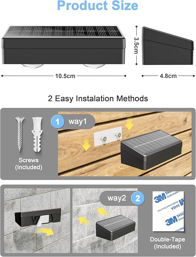 JOFIOS Fence Lights Solar Powered with Remote, 9 Fixed Colors 12 Modes, Solar Fence Lights Outdoor Waterproof, Warm/Cool White, RGB LED Deck Lights for Yard/Railing/Balcony/Patio/Stair/Outside, 8 Pack
