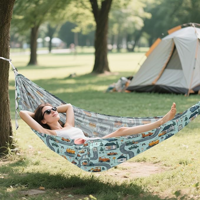 Camping Hammock Outdoor Hammocks for Outside Green Truck Road Beach Trees Portable Lightweight with Pockets Tree Straps Indoor