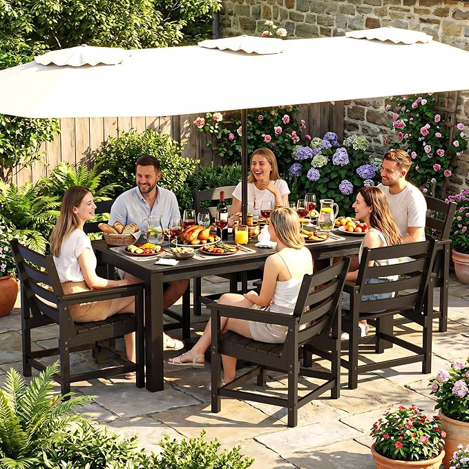 Outdoor HDPE Patio Dining Chair Set of 2, All-Weather Outdoor Chair, Patio Furniture for Garden, Backyard, Deck (Black)
