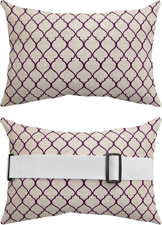 Outdoor Pillows Covers with Inserts Rustic Moroccan Geometric Quatrefoil Purple Lattice Waterproof Pillow with Adjustable Strap Throw Pillows for Patio Furniture Recliner Lounge Chair, 11" x 16", 1PCS