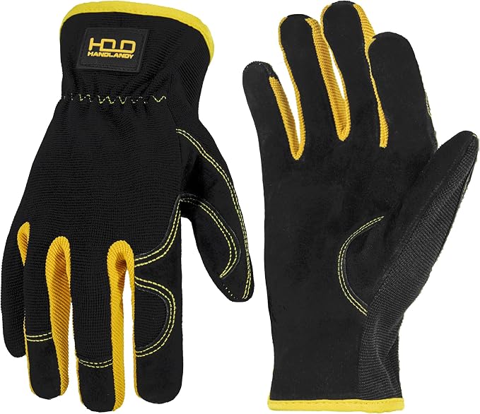 HANDLANDY Leather Gardening Gloves, Leather Work Gloves for Men Women | Durable Utility Men Women Garden Yard Working Glove, for Landscaping, Mechanic, Construction, Driving, Farming, Ranching