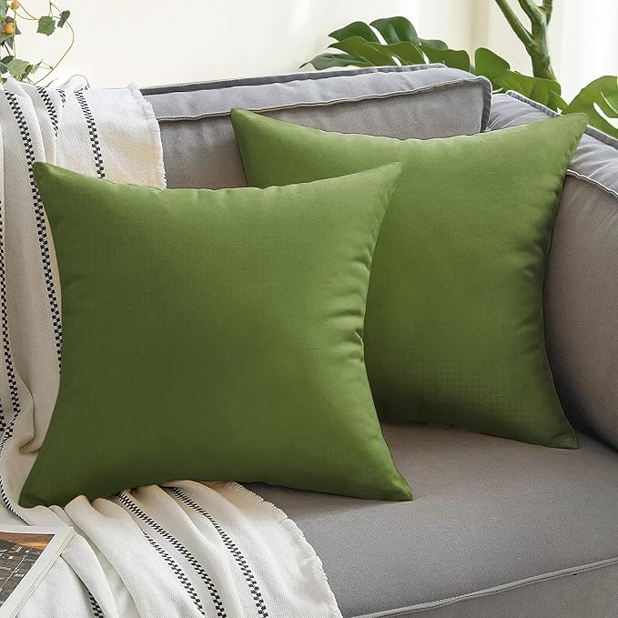 VAKADO Outdoor Waterproof Throw Pillow Covers 18X18 Set of 2 Decorative Army Green Patio Furniture Cushion Cases Outside Decor for Couch Garden Bench Porch