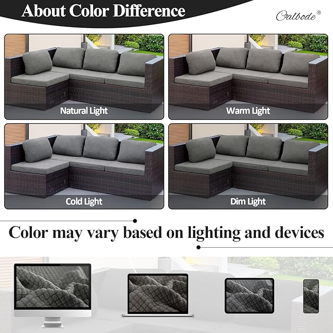 CALBODE 12Pcs Outdoor Stretch Cushion Covers,Waterproof Outdoor Chair Cushion Covers for Patio Furniture, Washable Jacquard Couch Covers Replacement for Patio Furniture(Grey, Cover Only)