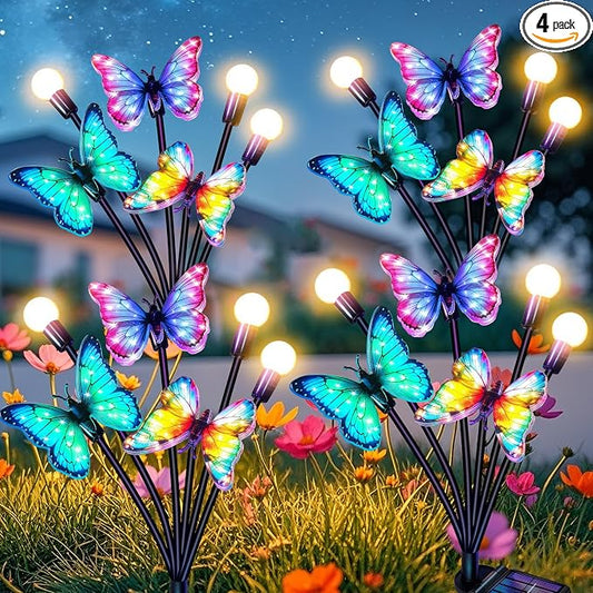 Solar Garden Lights Outdoor, Butterfly Firefly Lights 2 Pack, Waterproof | 3 Dynamic Fluttering Butterfly & 3 Firefly, Solar Garden Decor For Yard, Patio, Lawn, Gifts For Mom Women