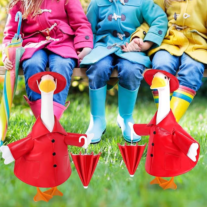 Raincoat Goose Outfit Porch Goose Summer Outfit Yard Goose Raincoat Clothes with Umbrella Hat Fits 23" Outdoor Garden Lawn Patio Geese Statue for Spring Summer Seasonal Decor(Red)