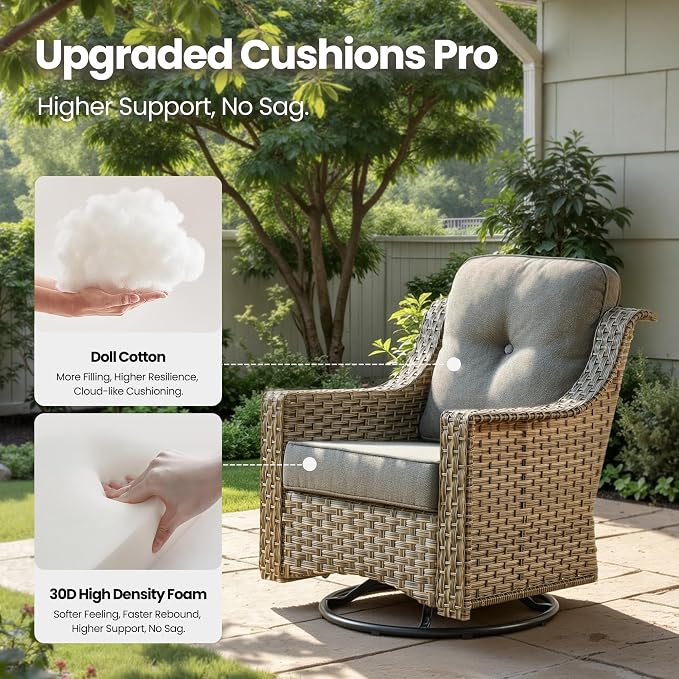 8 Piece Patio Furniture Set with Fire Pit Table, All Weather Wicker High Back Sofa Chairs Ottoman with Thick Cushion, Outdoor Conversation Sets for Large Backyard Deck Garden, Dark Gray