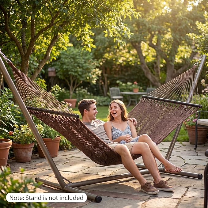 Tangkula 10.5FT Caribbean Double Hammock, Heavy Duty Portable Hammock with Curved Spreader Bars, Soft-Spun Polyester Rope, 2 Person Outdoor Hammocks for Outside, 600 lbs Max Load