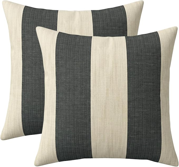 RSH DECOR Square Throw Pillows Set of 2, 20" x 20", Outdoor Pillows Waterproof, Outdoor Pillow Covers, Pillow Covers for Couch, Cabana Stripe Cerulean, Made in USA