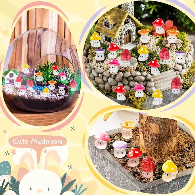 24pcs Mini Mushrooms Cute Resin Tiny Mushrooms Statue Fake Miniature Mushroom Figurines for Fairy Garden Terrarium Accessories Decor Micro Landscape Craft