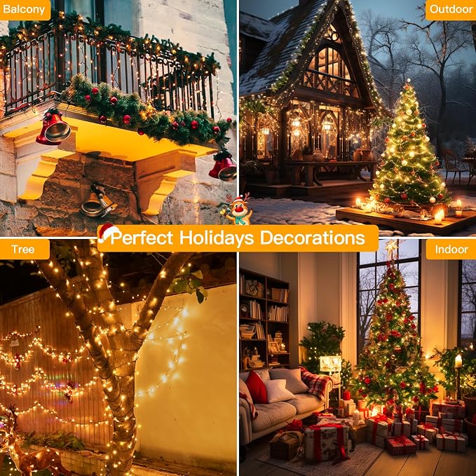 Ollny Christmas Tree Lights 400LED 132FT, Remote Plug-in Christmas Lights with Timer and 8 Modes, Waterproof Outdoor String Light for Thanksgiving Xmas House Indoor Outside Decorations(Warm White)