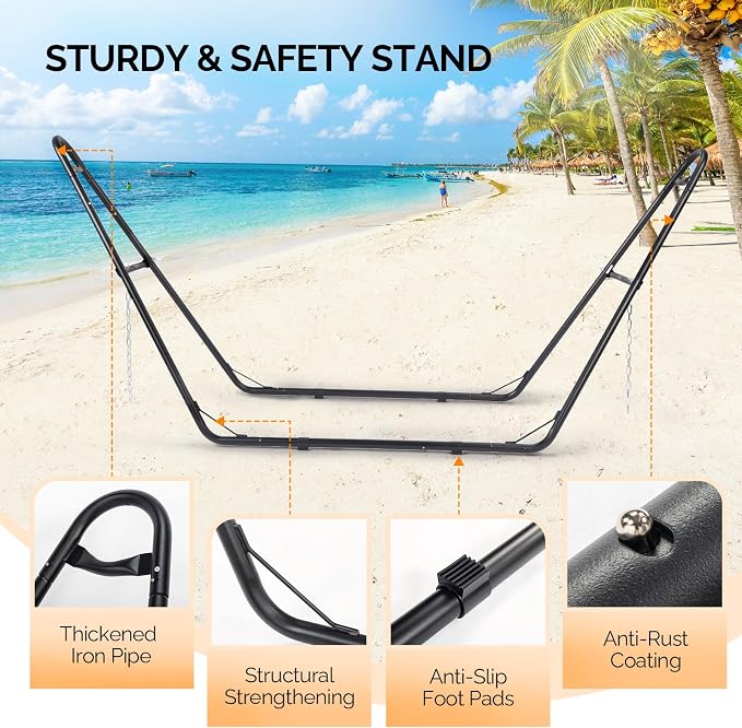 ONCLOUD Double Hammock Stand for Outside, Heavy Duty Hammock Frame for Backyard, Garden, Outdoor Hammock Stand Only, Fits 9 to 14 Foot Hammocks, 550 LBS (Black)