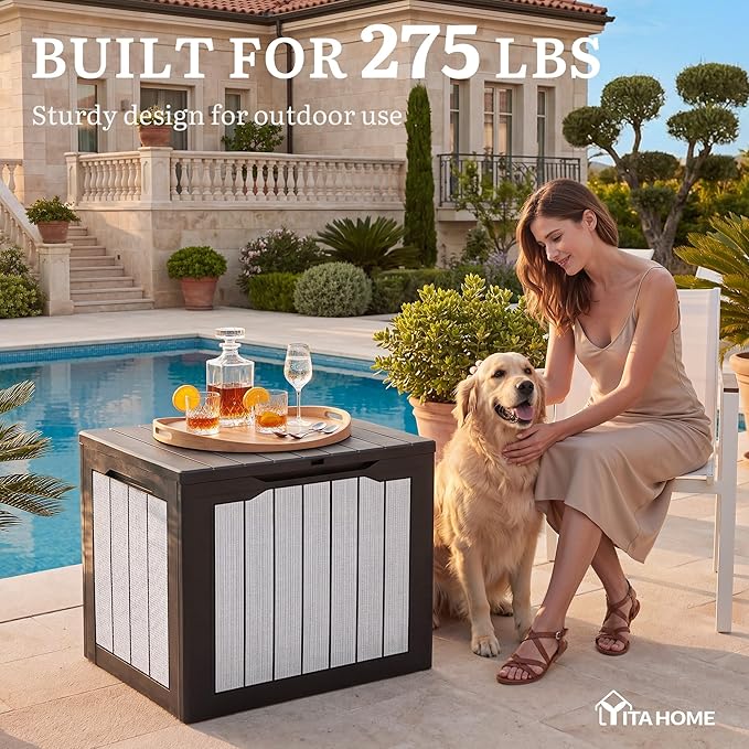 YITAHOME 30 Gallon Deck Box, 2-Pack Waterproof Resin Outdoor Storage Box with Lock, Doubles as Bench Seating for Patio Furniture Cushions,Garden Tools & Pool Accessories, Black & Gray