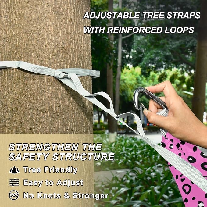 Camping Hammock Outdoor Hammocks for Outside Pink_Leopard Beach Trees Portable Lightweight with Pockets Tree Straps Indoor