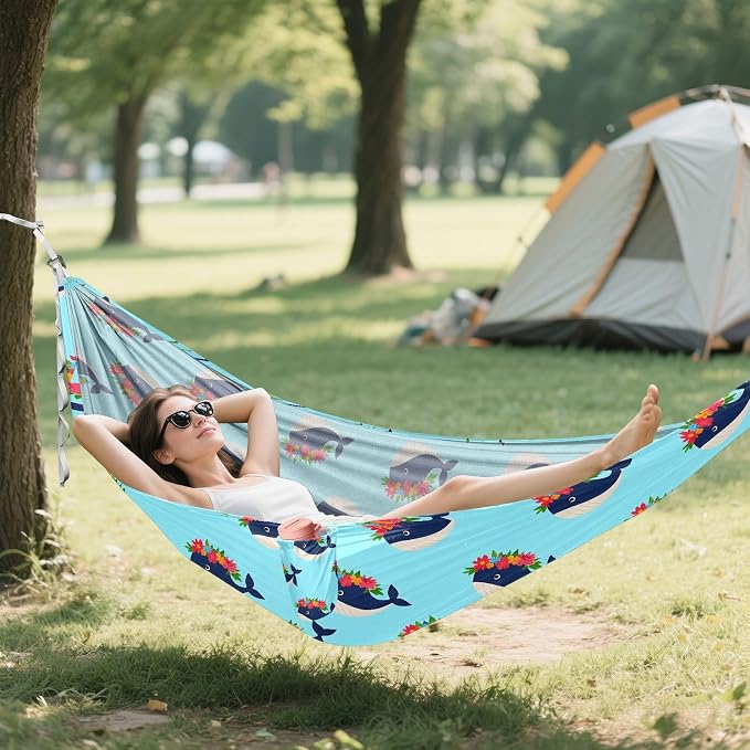 Camping Hammock Outdoor Hammocks for Outside Whales Flower Garlands Beach Trees Portable Lightweight with Pockets Tree Straps Indoor Small