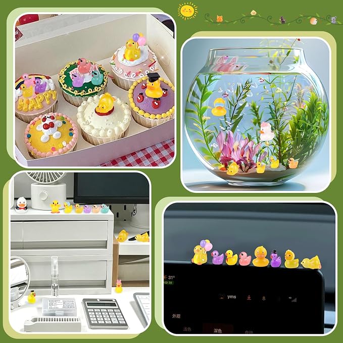 TINKRSTUFF 50PCS Mini Resin Animals Assorted Styles Tiny Ducks Glow in Dark,Miniature Duck Figures to Hide,Little Animal Bulk for Topper Desk Garden Landscape Aquarium DIY Crafts & Decor
