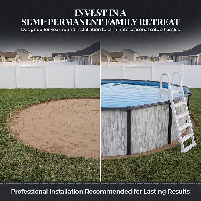 Blue Wave Sevilla 15-ft Round 52-in Deep Hard Sided Steel Frame Above Ground Pool with 6-in Steel Top Seats, 0.5 HP Sand Filter System, Ladder, Skimmer & Liner – 5,130-Gallon Capacity for Family Use