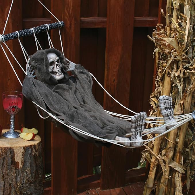 Lazy Bones Decoration 3 Foot Reaper In 5 Foot Hammock