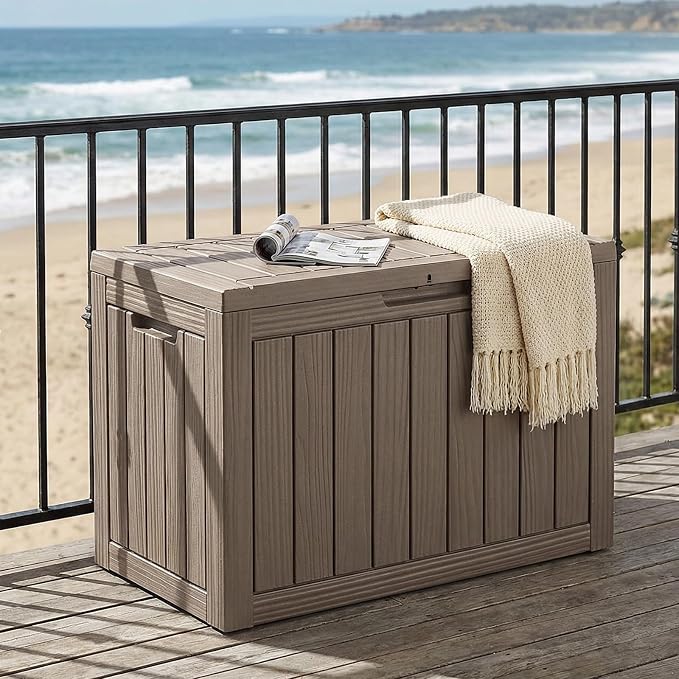 ROJIK Outdoor Storage Box, 55 Gallon Waterproof Deck Box, Weatherproof Resin Outside Storage Bin for Patio Furniture, Garden Tools, Pool Accessories, Cushion, Grey