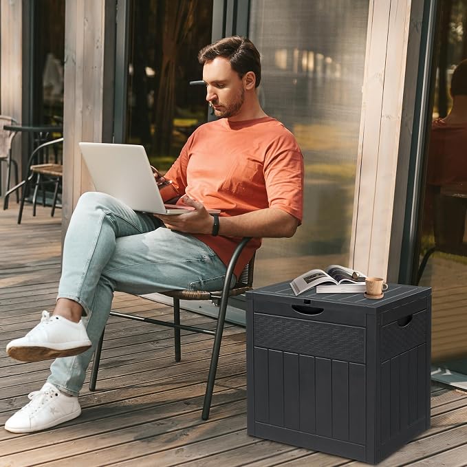 VINGLI 33 Gallon Outdoor Deck Storage, Polypropylene Deck Box with Side Handles, Lockable for Patio, Garden, Backyard and Balcony, Grey