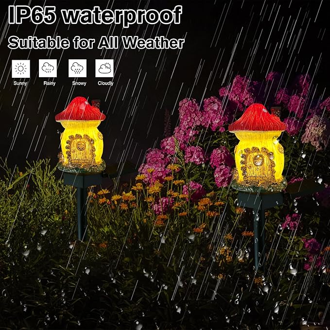 Mushroom Solar Lights Outdoor, Waterproof Fairy Houses Lights Mushroom Garden Decor Decorative Solar Powered Garden Stake Light for Outside Lawn Walkway Patio Yard (Red)