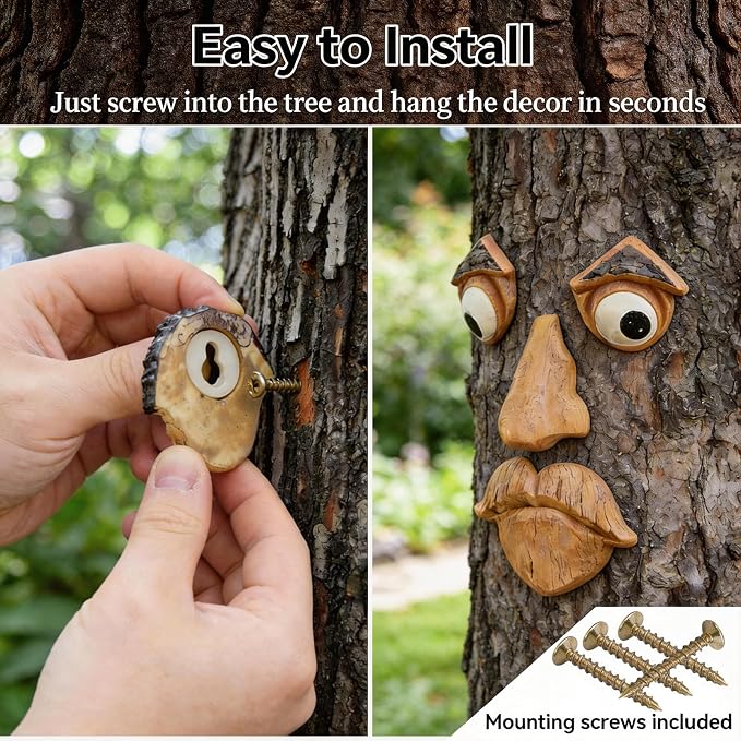 Tree Faces Decor Outdoor, Large Whimsical Old Man Tree Hugger Statues, Resin Tree Art for Garden Yard Patio, Funny Tree Peeker Sculptures for Halloween Easter (B)