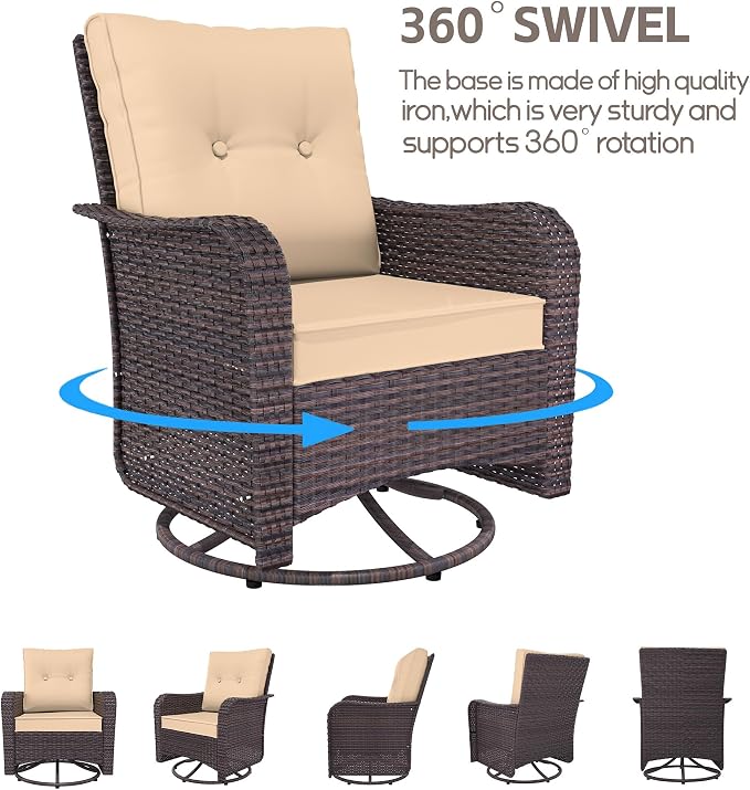 Patio Furniture Set with Fire Pit Table 11 Pieces Wide PE Rattan Patio Conversation Set,Swivel Chair Sofa Set Outdoor Sectional Furniture w/43in 55000 BTU Propane Fire Pit Table,Sand