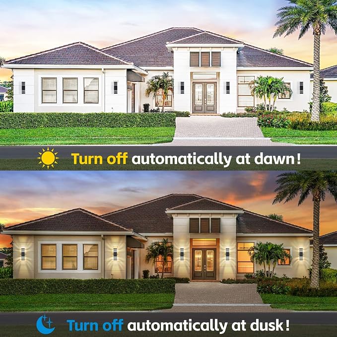 DASTOR 4 Pack Dusk to Dawn Outdoor Light Fixture, Modern Wall Lights Brown Exterior Sconce, 3000K Up and Down Porch Lights for House Garage Patio