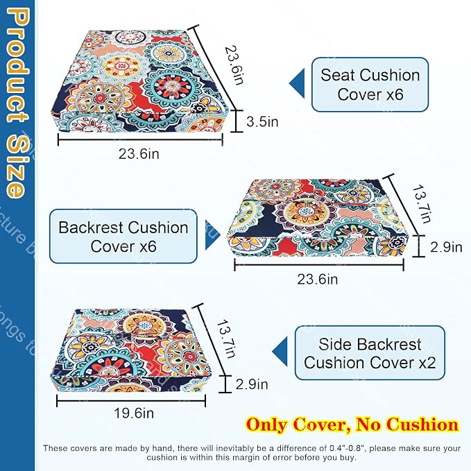 14 PCs Patio Cushion Covers, Furniture Cushion Slipcovers, 23.6"x23.6"x3.5" | Outdoor Cushion Slipcovers, Water Resistant Fabric, Zipper Design, Fits Patio Sectional Furniture