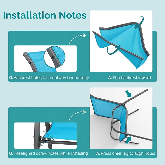 MAMIZO 7 Pieces Patio Dining Set for 6, Outdoor Table and Chairs w/Rectangle Glass Table and 6 Textilene Stackable Chairs, Patio Furniture Set w/1.69" Umbrella Hole (Black Table & Sky Blue Chair)
