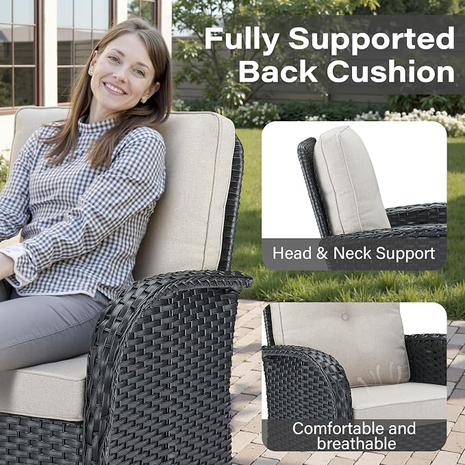 Belord Patio Furniture Set with Fire Pit Table - 8 Piece Outdoor Wicker Furniture Set with 43" 50000 BTU Propane Fire Pit and Rocking Chairs Patio Conversation Set for Deck Outside Backyard Black
