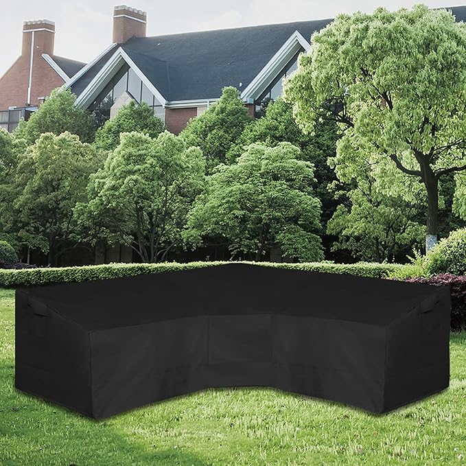 Easy-Going 600D Patio V-Shaped Sectional Sofa Cover, Waterproof Outdoor Sectional Cover,Heavy Duty Garden Furniture Cover with Air Vent 118" L (on Each Side) x 33.5" D x 31" H, Black